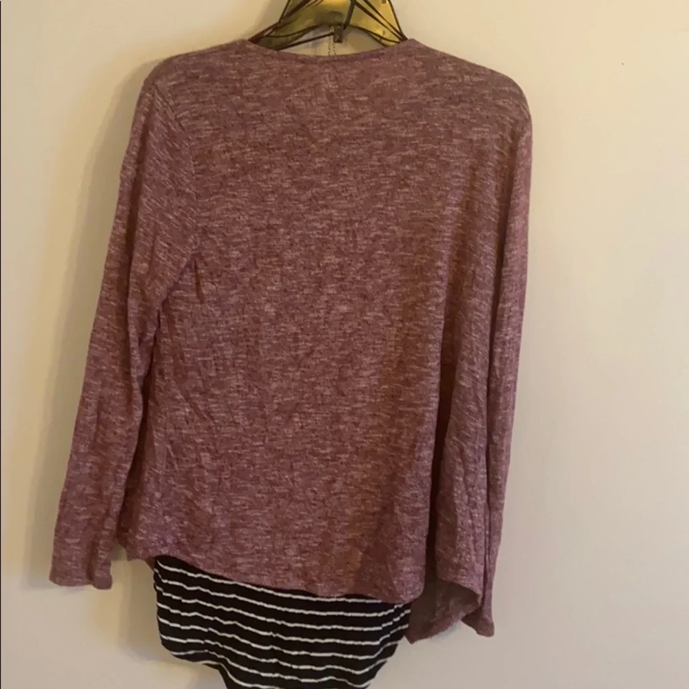 NWT L Belle Du Jour 3 piece top and sweater set black stripe maroon red jacket
